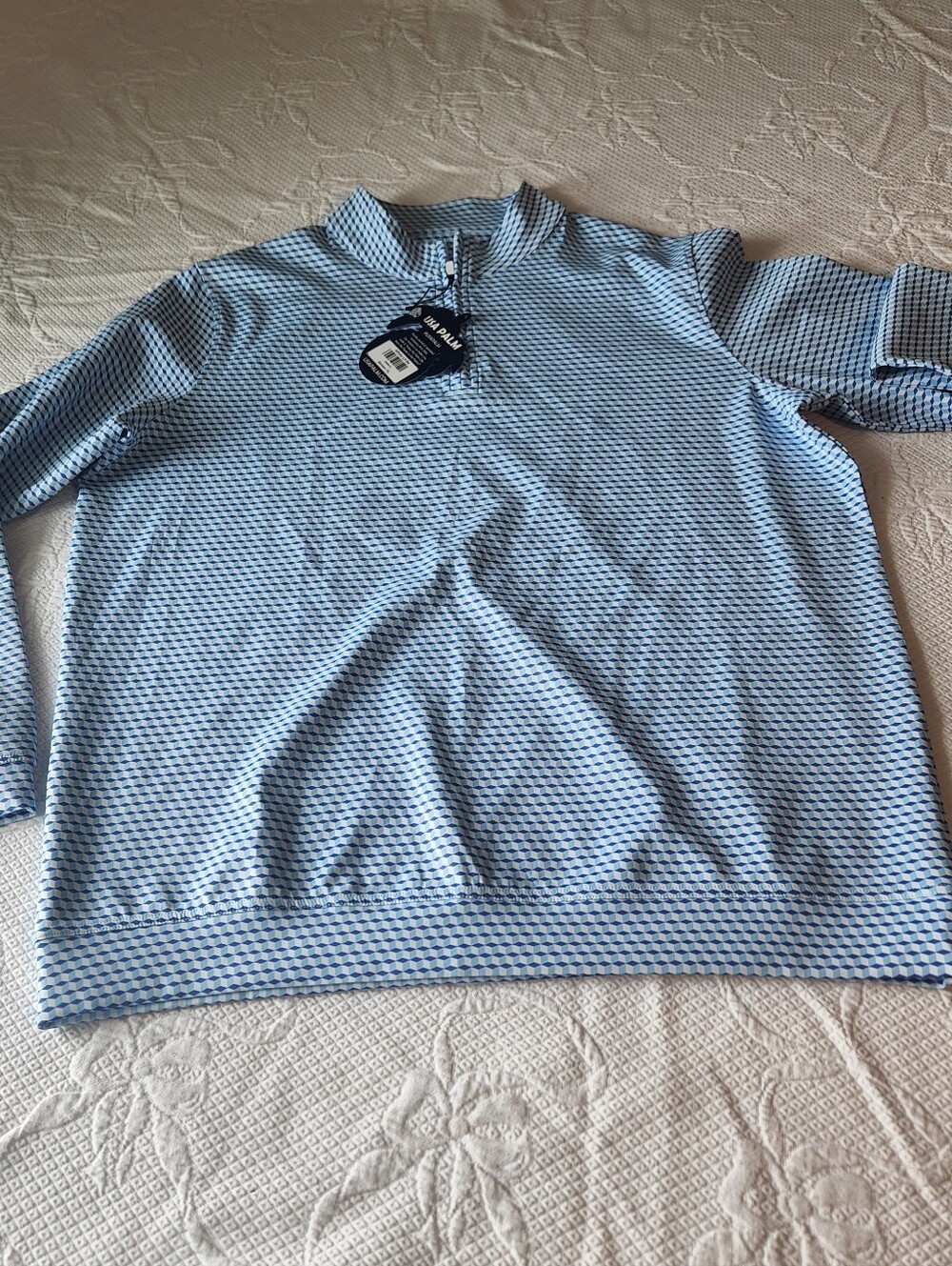 Men's Patterned Light Blue Zip-Up Sweater